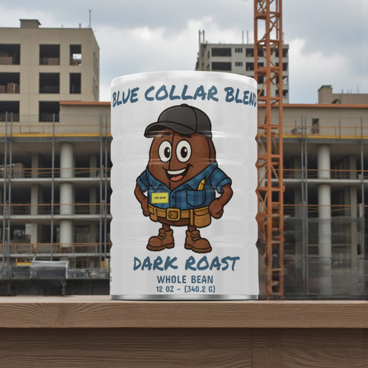 A can of Blue Collar Blend, Dark Roast Coffee from First And Main Coffee Company
